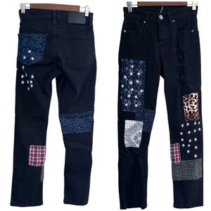 Rue21 Women's Black Patchwork Jeans Women's Size 26x30 Festival , Patriotic